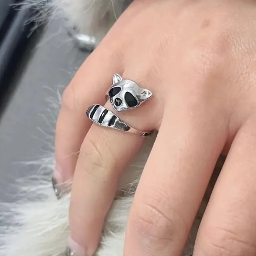 Chrome Silver Tone Raccoon Ring One Size Adjustable